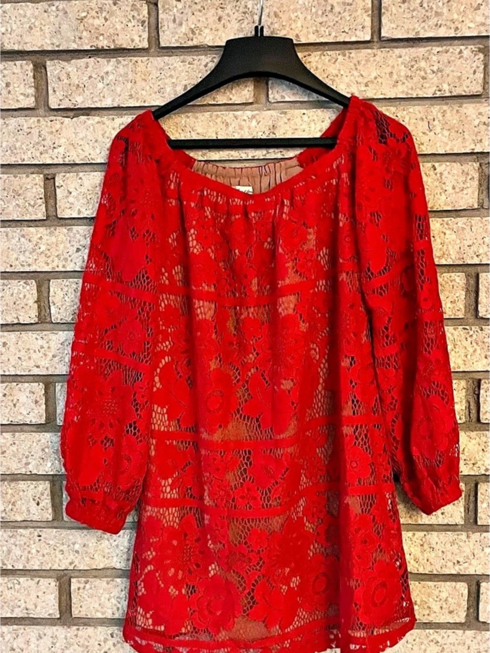 For Love & Lemons Floral Lace Blouse in Red Size Medium Like New